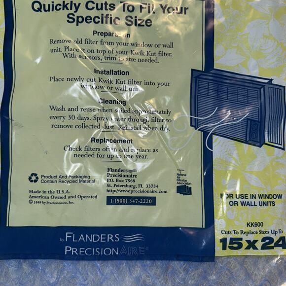 15 x 24 Percisionaire Kwik Kut Fiberglass Air Filter Cut 2 Fit Wash Reuse New - Picture 8 of 9